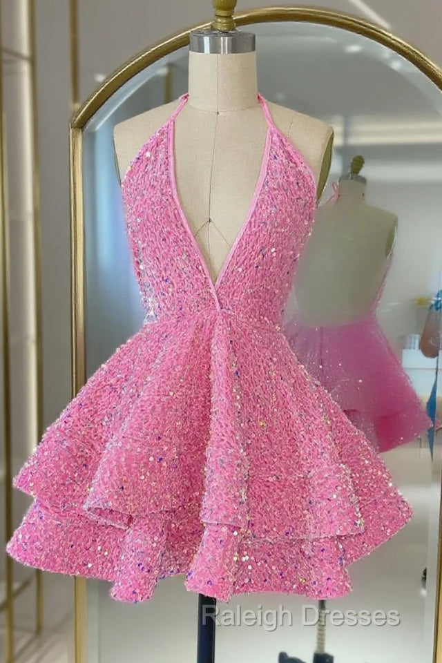 Short Homecoming Dress, Pink Sequin Homecoming Dress Main image