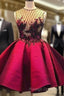 Short Homecoming Dresses Short A-Line Satin Appliques Prom Dress Gowns