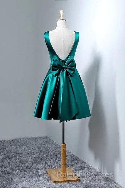 Short Hunter Green Satin Prom Dress With Bow