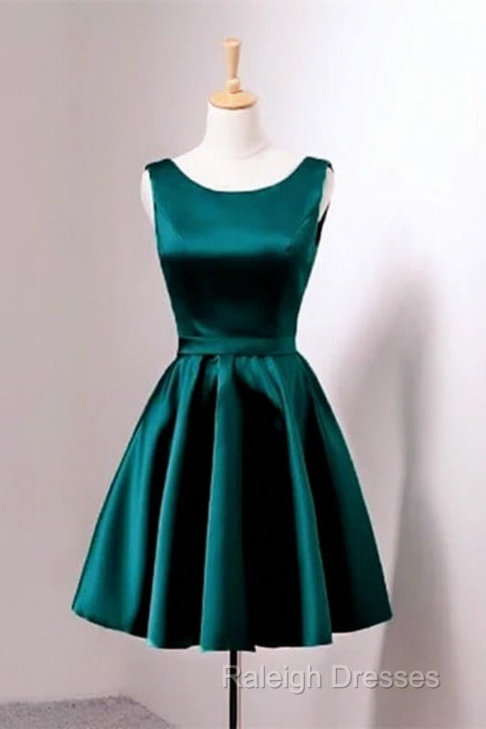 Short Hunter Green Satin Prom Dresses With Bow
