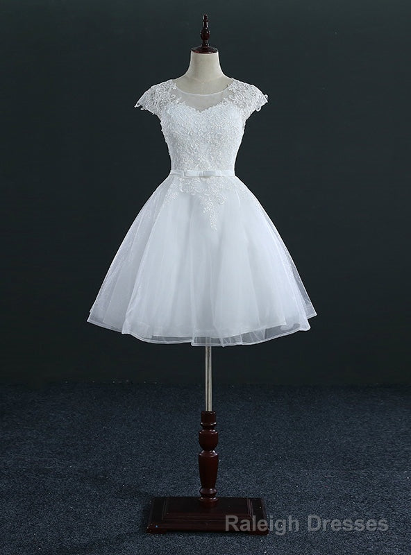 Short Knee Length Tulle Lace Cap Sleeve Wedding Dresses Main image