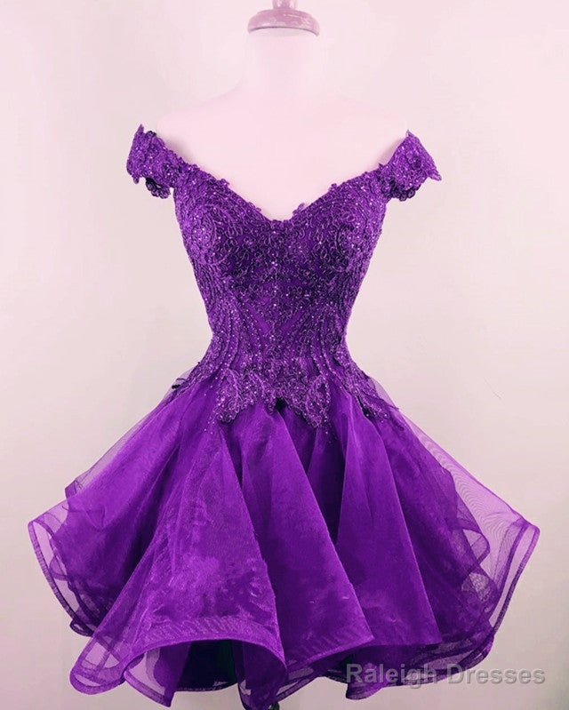 Short Lace Beaded V-Neck Off Shoulder Homecoming Dress Organza Secondary image