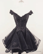 Short Lace Beaded V-Neck Off Shoulder Homecoming Dresses Organza