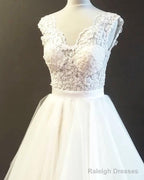 Short Lace Embroidery V Neck Wedding Dresses