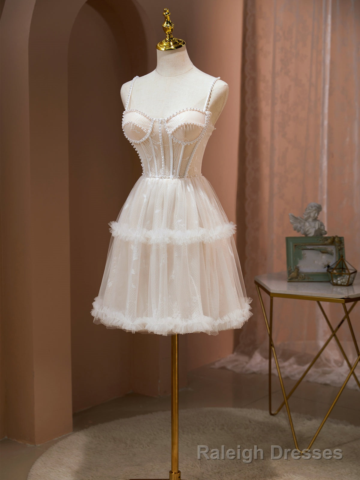 Short Light Champagne Lace Prom Dresses, Short Champagne Lace Formal Homecoming Dresses Secondary image
