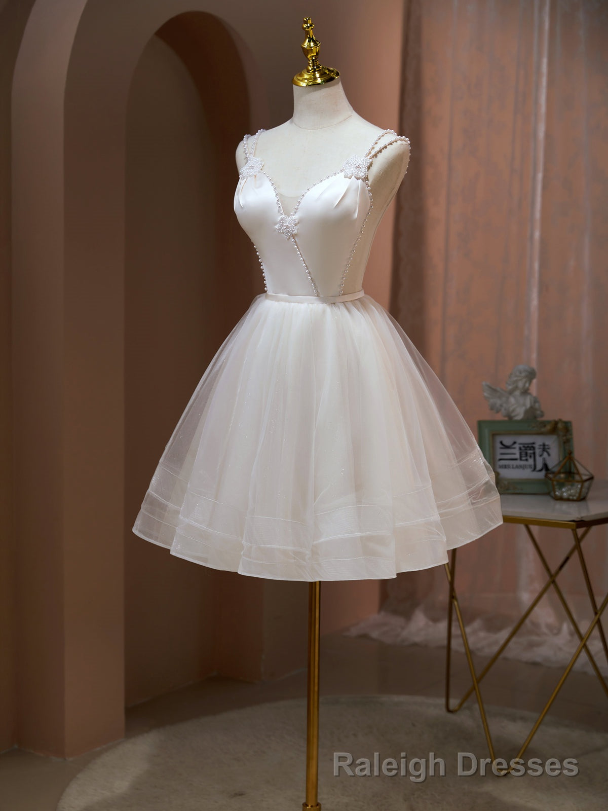 Short Light Champagne Prom Dresses, Light Champagne Short Formal Homecoming Dresses Main image