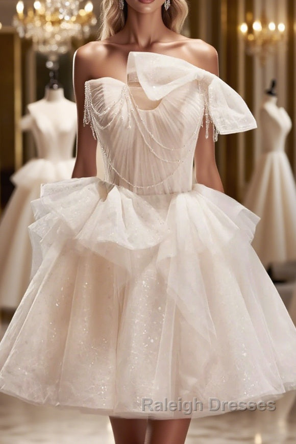 Short Light Champagne Tulle Prom Dresses, Short Champagne Tulle Formal Homecoming Dresses Main image