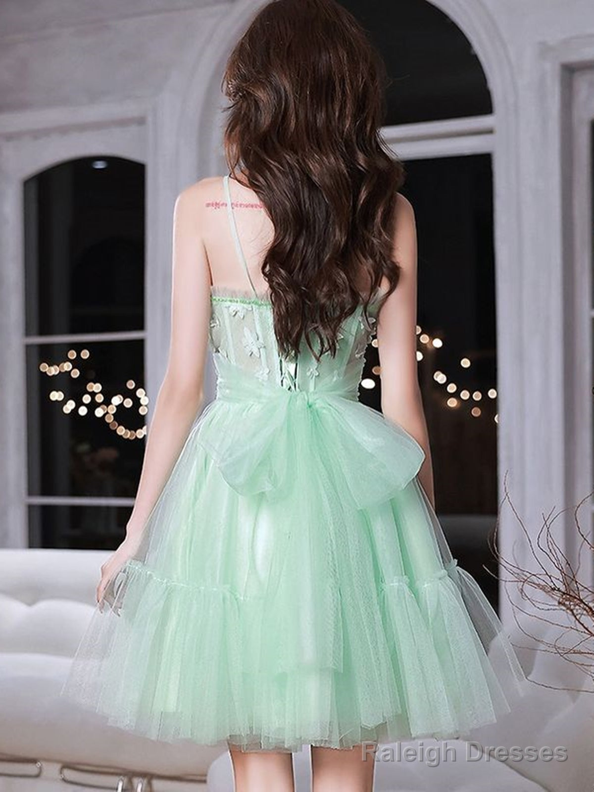 Short Mint Green Lace Prom Dresses, Short Mint Green Lace Formal Homecoming Dresses Secondary image