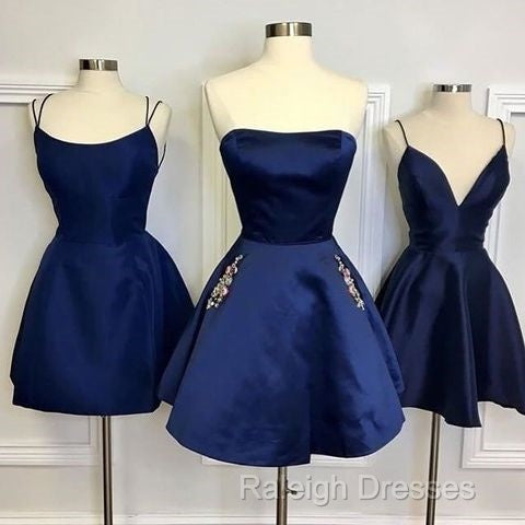 Short Navy Blue Homecoming Dress With Pockets Crystals Cocktail Dress Secondary image