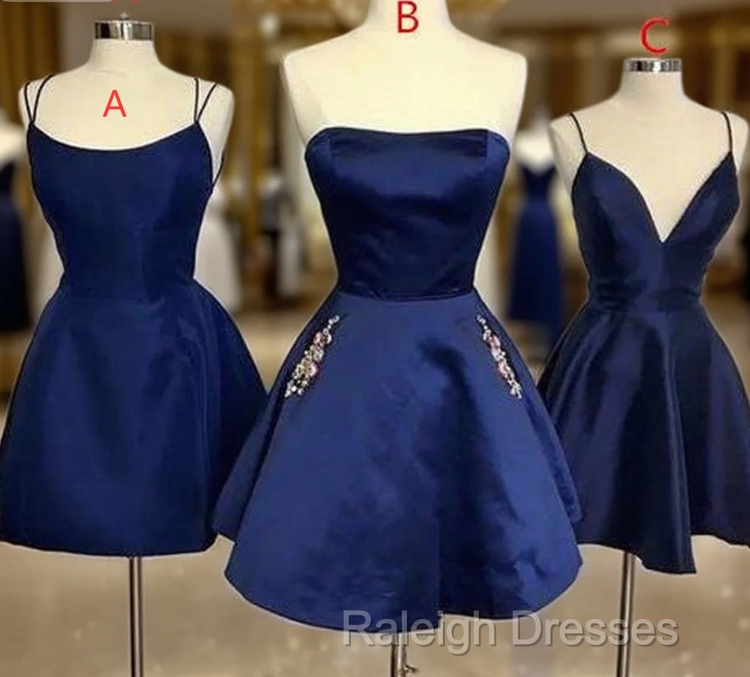 Short Navy Blue Homecoming Dress With Pockets Crystals Cocktail Dress Main image