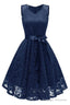 Short Navy Blue Lace Dress With Sash Homecoming Dresses