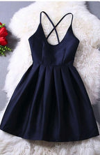 Short Navy Blue Women Dresses, Cross Back Prom Dresses,Graduation Dresses