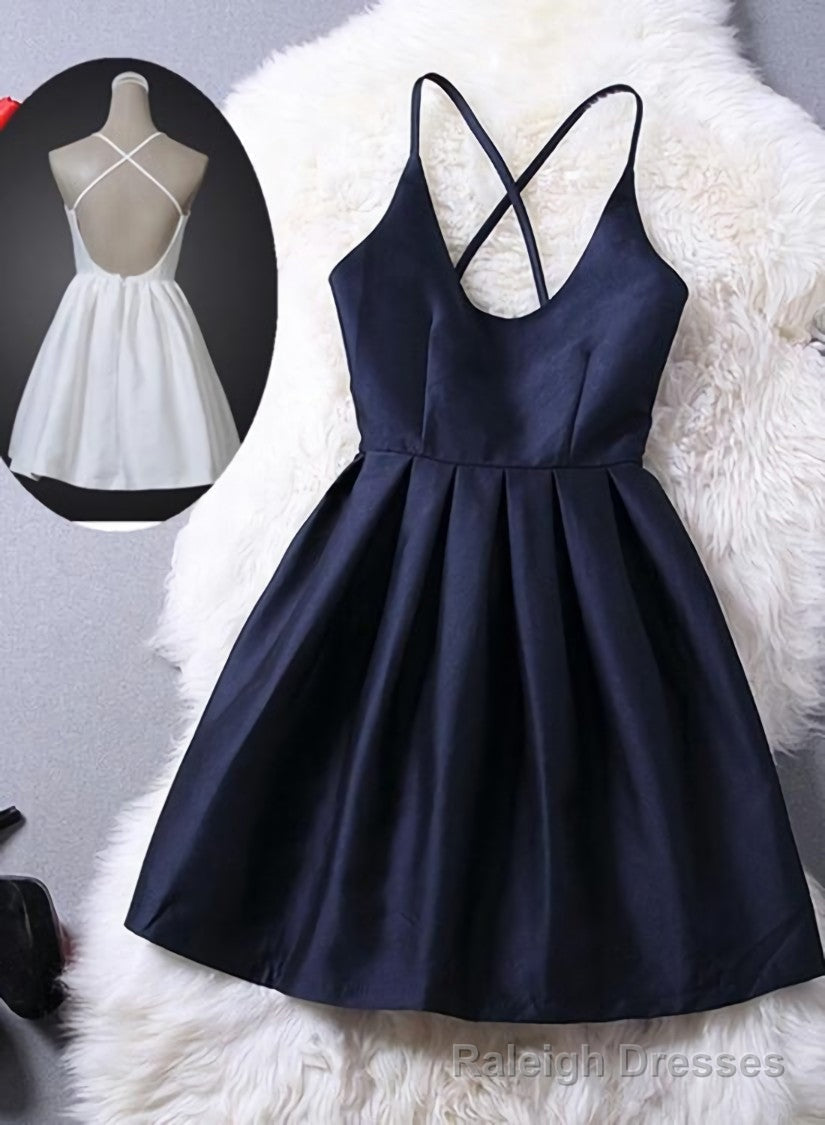 Short Navy Blue Women Dresses, Cross Back Prom Dresses,Graduation Dresses