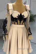 Short Nude Satin Lace Embroidery Corset Dress