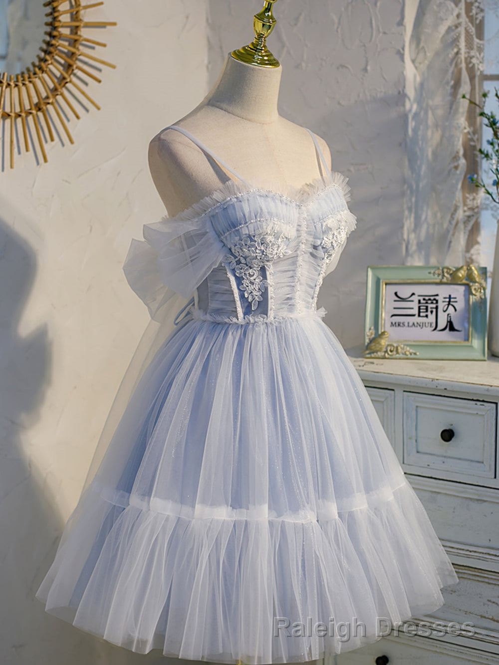 Short Off the Shoulder Light Blue Prom Dresses, Light Blue Formal Home
