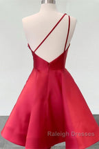 Short One Shoulder Satin Homecoming Dresses With 3D Flowers