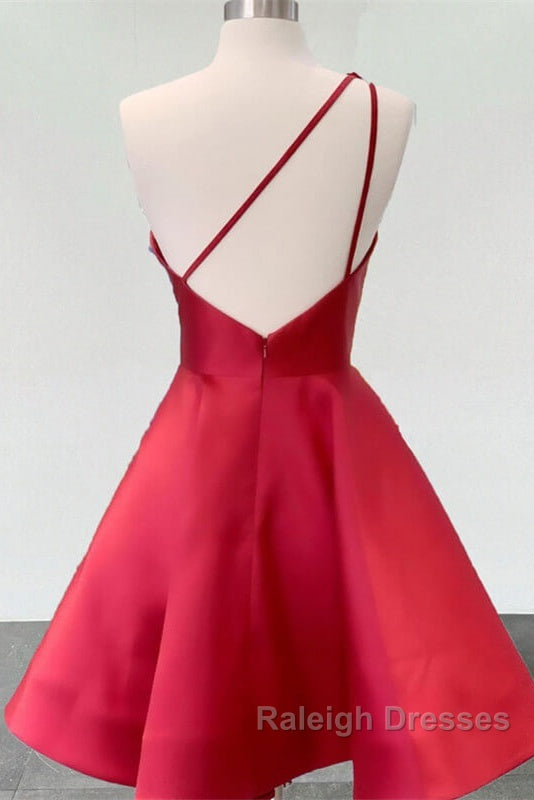 Short One Shoulder Satin Homecoming Dress With 3D Flowers Secondary image