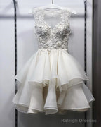 Short Organza Ruffles Wedding Dresses Lace Embroidery