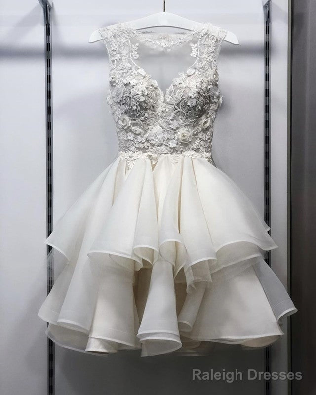 Short Organza Ruffles Wedding Dresses Lace Embroidery