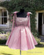 Short Pink Beaded Satin Bow Straps Dress