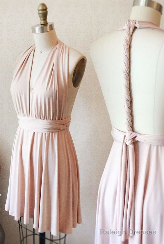 Short Pink Bridesmaid Dress, Wedding Dress, V Neck Bridesmaid Dress, Wedding Party Dress Homecoming Dresses
