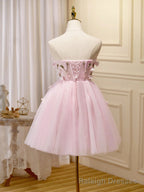 Short Pink Floral Prom Dresses, Short Pink Floral Formal Homecoming Dresses