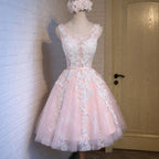 Short pink lace tight cute charming freshman homecoming Formal Prom gowns Dress