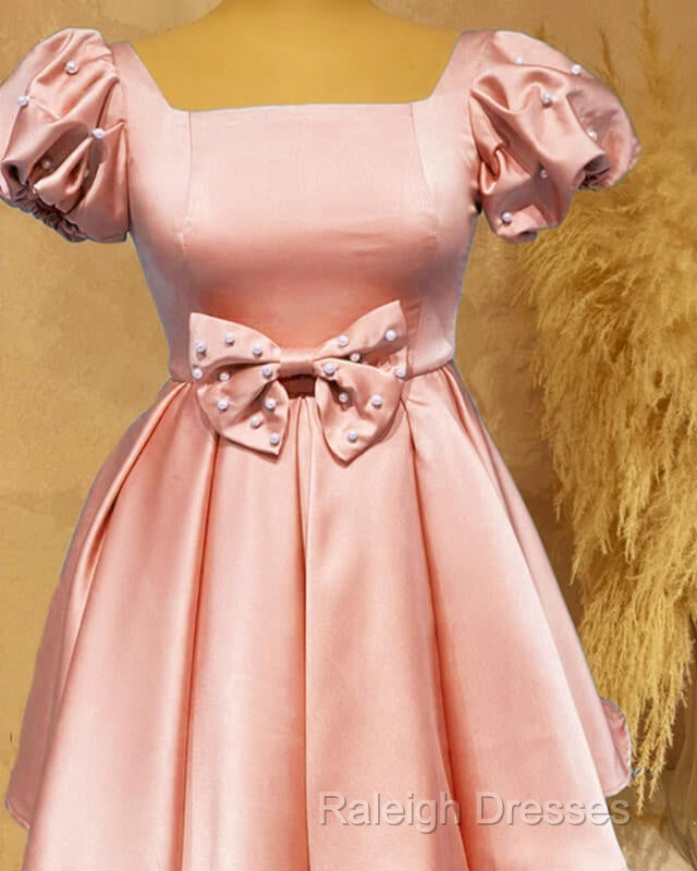 Short Pink Satin Party Dress With Bow Secondary image
