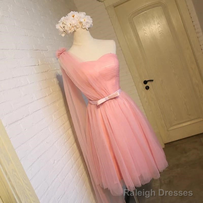 Short Pink Tulle Pleated Bridesmaid Dress One Shoulder Secondary image