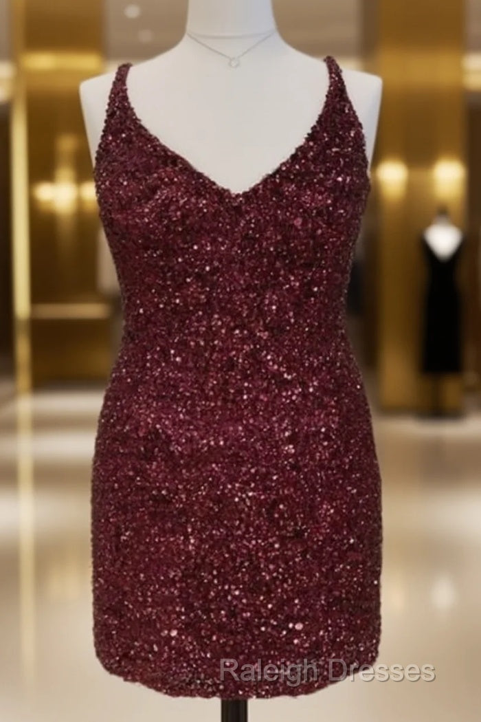 Short Plus Size Burgundy Sequin Dress Main image
