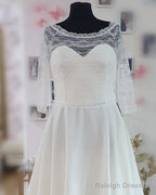Short Plus Size Chiffon Wedding Dresses With Lace Sleeve