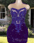 Short Purple Sequin Bodycon Dress With Embroidery