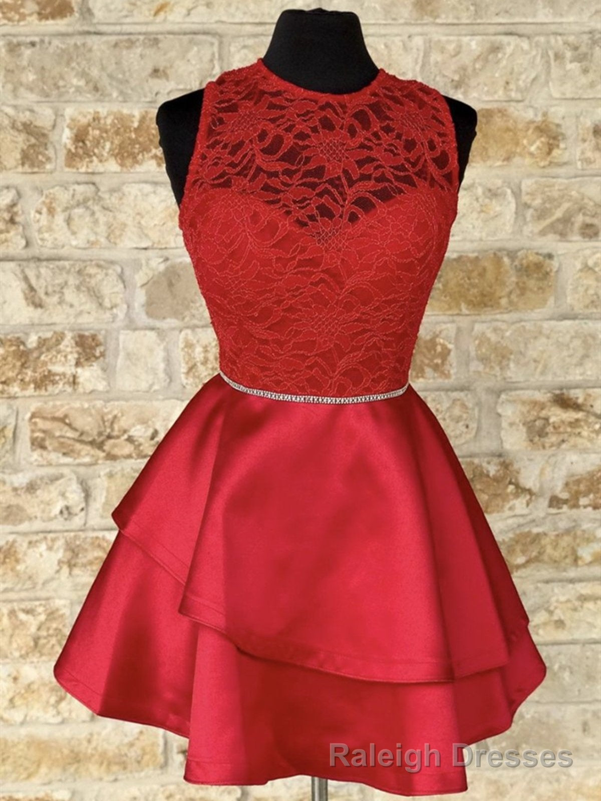 Short Red Lace Prom Dresses, Short Red Lace Formal Homecoming Dresses Main image