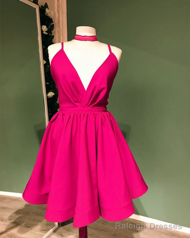 Short Red Plunging Satin Prom Dresses Secondary image