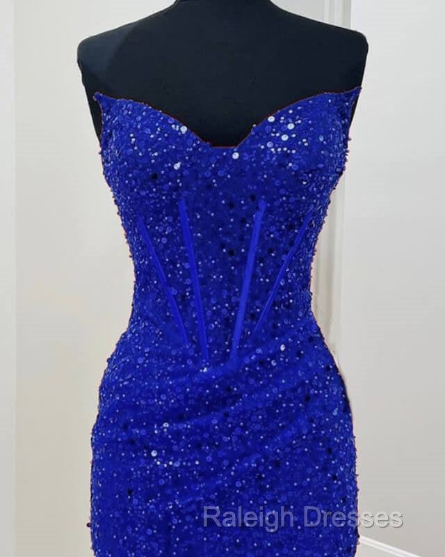 Short Royal Blue Tight Beaded Dress