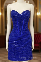 Short Royal Blue Tight Beaded Dress