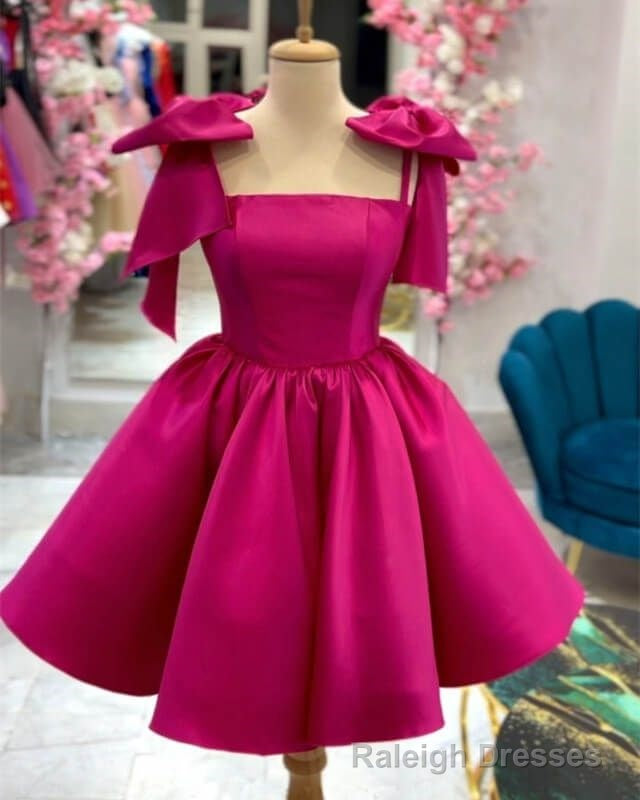 Short Satin Bow Straps Mini Dress Short Prom Party Dresses Main image