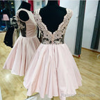 Short Satin Lace Open Back Homecoming Dress For Cocktail Prom