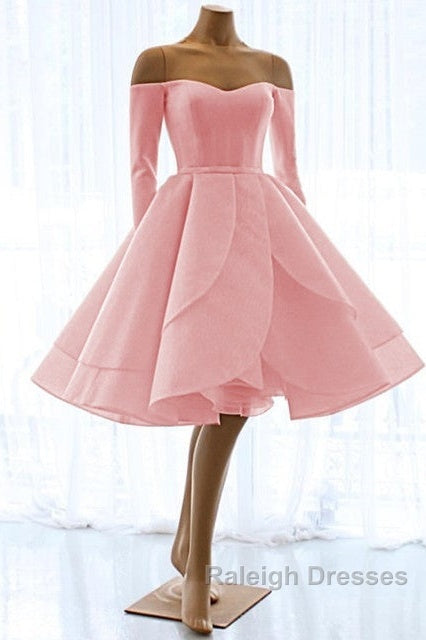 Short Satin Long Sleeves Off Shoulder Ruffles Skirt Wedding Dresses