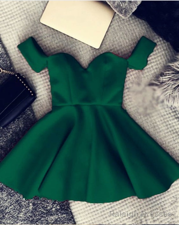 Short Satin Off Shoulder Emerald Green Homecoming Dresses Main image
