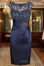Short Sheath Navy Mother Of Bride Dress With Lace Beading  Prom Gown