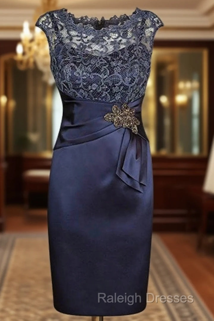 Short Sheath Navy Mother Of Bride Dresses With Lace Beading Prom Gown Main image