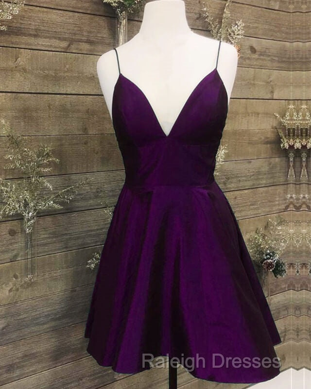 Short Silve Green Satin V-Neck Dresses