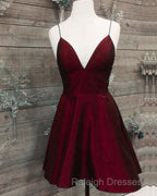 Short Silve Green Satin V-Neck Dresses