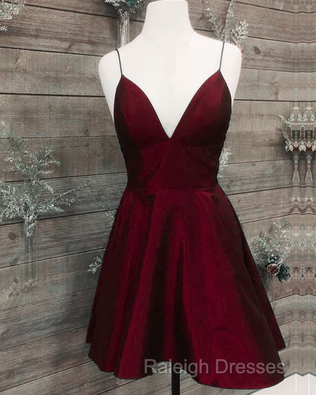 Short Silve Green Satin V-Neck Dresses