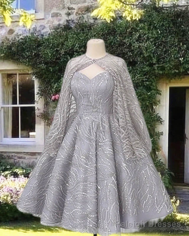 Short Silver Sparkly Dress With Cape Secondary image