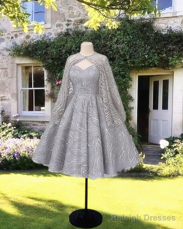 Short Silver Sparkly Dress With Cape Main image