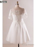 Short Sleeve Appliques White Plus Size Unique Lace Wedding Dresses