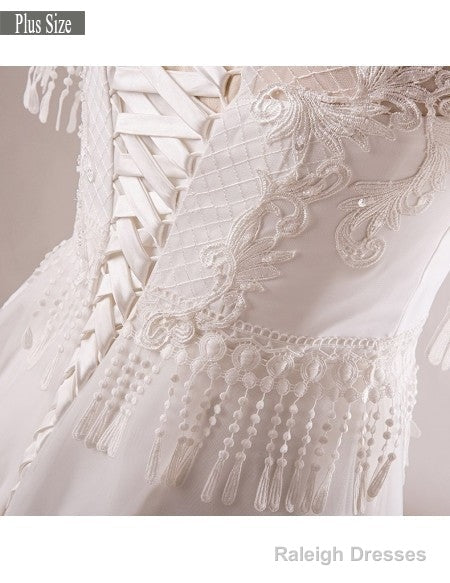 Short Sleeve Appliques White Plus Size Unique Lace Wedding Dresses