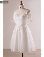 Short Sleeve Appliques White Plus Size Unique Lace Wedding Dresses